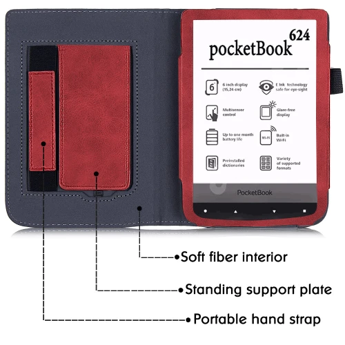 Калъф GARV Stand за Pocketbook Basic Lux, Червен